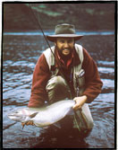 Fly fishing in Chile with Adrian and Patricia Dufflocq. Our guest Rob Sloane with rainbow trout, and no comments needed.