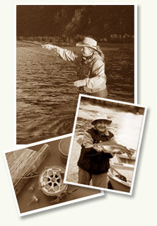 Trout fishing in Chile. Our dear friend Mrs. Helen Rose from Australia during one of her many fishing trips with her late husband Gerry Rose, makes a long cast to raising trout during an evening hatch. Cumilahue Fly Fishing Lodge. 